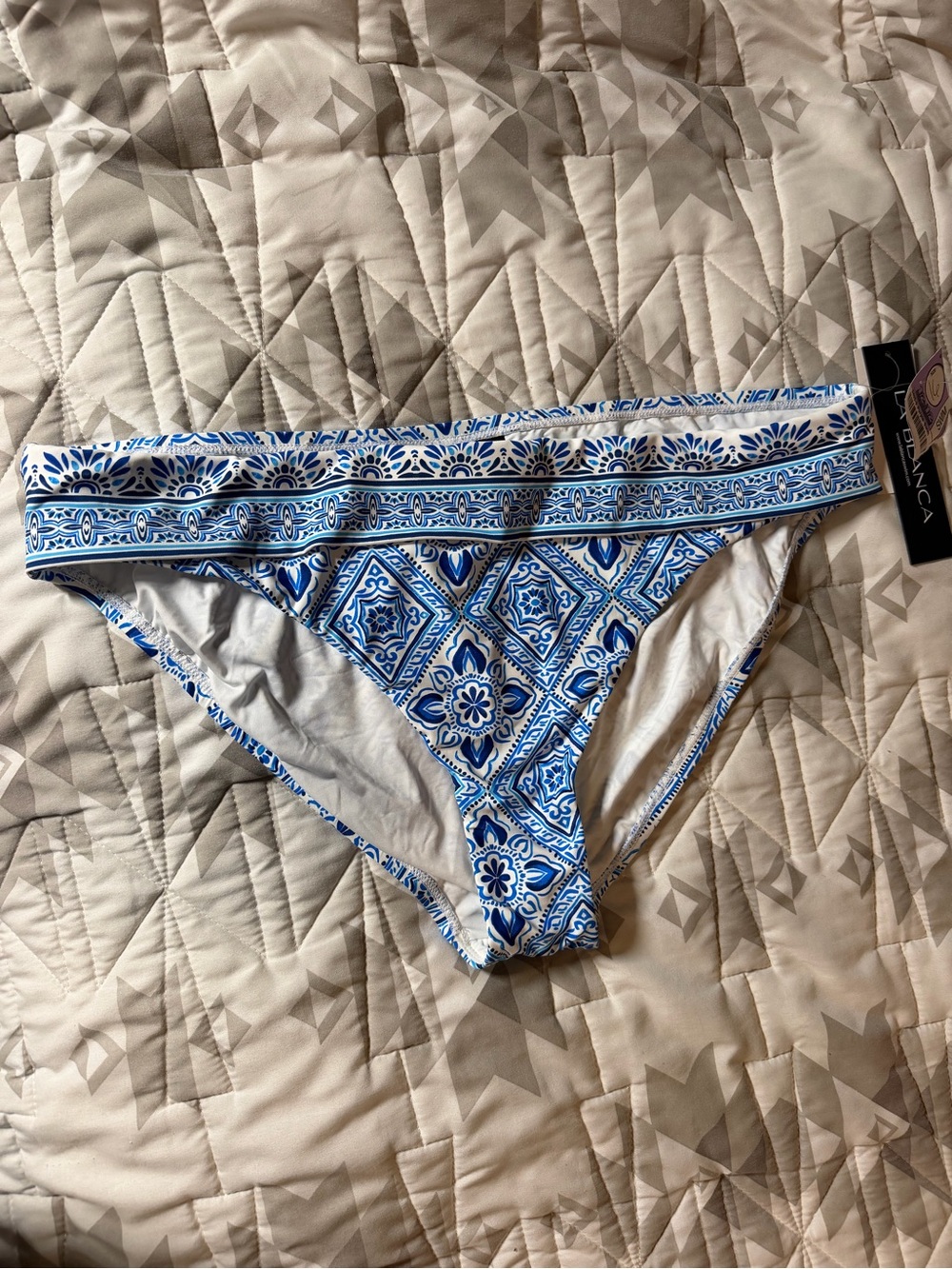 NEW La Blanca Blue Tile-Print Bikini Bottom only- Size 16